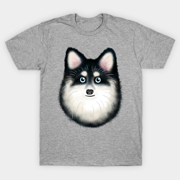 Black and White Pomsky T-Shirt by illucalliart